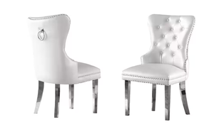 lot 521 image: Pam White Faux Leather Upholstered Side Chair with Stainless Steel (Set of 2) (NEW IN BOX)