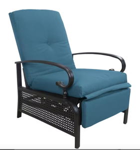 lot 540 image: KOZYARD  Black Metal Outdoor Recliner with Aqua Cushions for Outdoor Reading, Sunbathing or Relaxation (OPEN BOX)