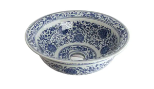 lot 565 image: Fontaine Antiqued Blue and White Porcelain Bathroom Vessel Sink