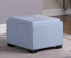 lot 566 image: ORE International Inc. HB4773 17.5 Blue Stripes Single Tufted Storage Ottoman (NEW IN BOX)
