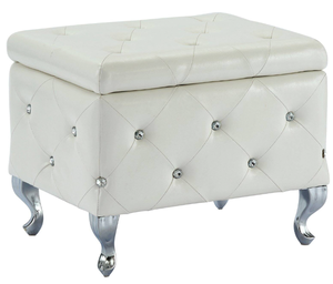lot 569 image: Contemporary Faux Leather in White & Metal Square Storage Ottoman (NEW IN BOX)