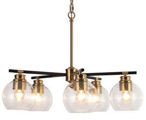 lot 587 image: Zona 23 Wide Brass 5-Light Chandelier (NEW IN BOX)