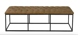 lot 604 image: Draper Light Brown Faux Leather Large Decorative BenchOttoman with Button Tufting 18 in. H x 57.50 in. W x 27.75 in. D (OPEN BOX)