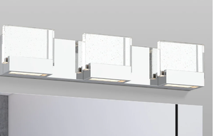 lot 622 image: 3 Light Sindri Square Seedy Glass LED Vanity Light