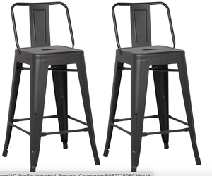 lot 626 image: AC Pacific Modern Light Weight Industrial Metal Bucket Back Barstool, 30 Seat Height Counter Stool (Set of 2), Black Matte Finish