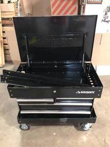33 in. W 4-Drawer Mechanics Tool Utility Cart in Gloss Black by Husky  Customer Returns See Pictures