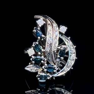 ANTIQUE ESTATE Diamond & Natural Blue Sapphire Free Form Artistic Flower Bloom Cocktail Ring $2250 Retail VIDEO