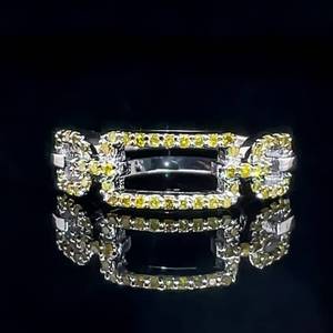 Fancy Yellow Diamond Open Chain Tapered Estate Ring in 14k White Gold $1,899 Retail VIDEO