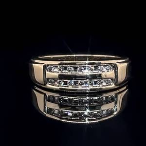 Mens 0.15ctw Diamond Double Row Ring in Yellow Gold $1,625 Retail