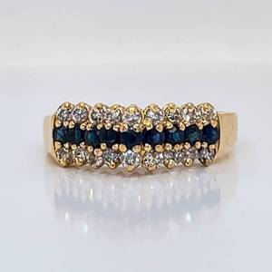 0.75ct Natural Blue Sapphire & Diamond Triple Row Cluster Anniversary Ring in 14k Yellow Gold $1,750 Retail
