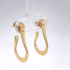 Modern Artistic Flat Open Oblong Hoop Dangle Earrings in 14k Yellow Gold $750 Retail