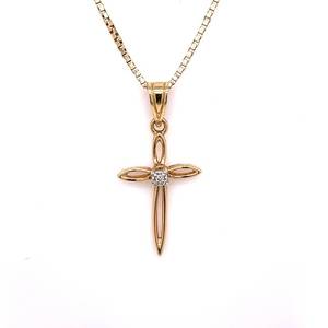 Diamond Open Ribbon Cross Pendant Necklace in 14k Yellow Gold - 20 Long Box Chain $1,250 Retail