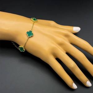 Designer-Inspired VAN CLEEF & ARPELS Malachite Clover Link Station Bracelet in 14k Yellow Gold. HOTTEST STYLE $3300 Retail