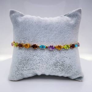 Pear-Shaped Multi-Color Semi-Precious Gemstone Bracelet in 14k Yellow Gold - Citrine, Amethyst, Peridot, Garnet, Blue Topaz $1,750 Retail