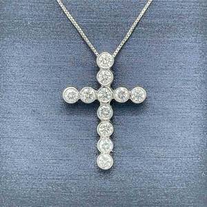 Upscale 0.65 Carat Round Brilliant Cut Diamond Bezel Cross Pendant in 14k White Gold w IGI Certification $2125 Retail VIDEO