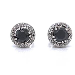 Brand New Gorgeous White and Black Natural Diamond Halo Stud Earrings $590 Price Tag (Included)