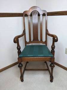 lot 80 image: Beautiful Vintage Wooden Armchair with Green Cushion