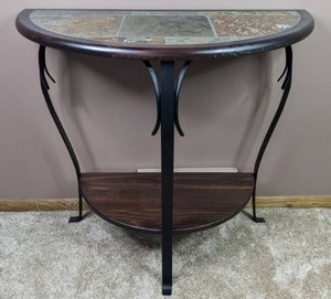 lot 38 image: Gorgeous Two-Shelf Tile-Top Half-Circle Table