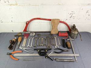lot 66 image: A Variety of Tools Including Wrenches, Tape Measurer, Saw, Pliers, Soldering Gun and More