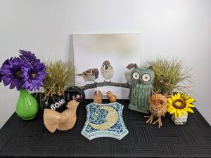 lot 100 image: Home Decor Mosaic Crescent Moon, Canvas Wall Art, Owl, Flowers and More