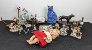 lot 101 image: Vintage Childs Sewing Machine. Silver Tray, German Doll, Boyds Bears and Friends Figurines and Much More