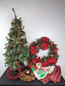 lot 95 image: A Collection of Christmas Decorations Tree, Wreath, Etc.