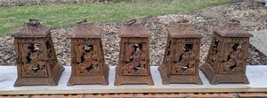 lot 25 image: Set of 5 Decorative Cast Iron Outdoor Lanterns