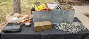 lot 149 image: Round Cabinet Knobs, Chain, Various Tools, Rope and More