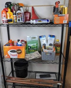 lot 133 image: Collection Includes Automotive Cleaning Products, Shoe Shine Supplies, Adhesives, Bucket, Pipe, Home Improvement Supplies and More