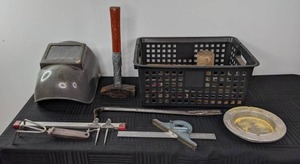 lot 129 image: Welders Helmet, Combination Square, Various Hammers and More