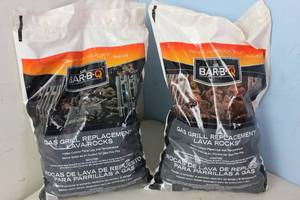 lot 114 image: NEW - 2 Bags Mr Bar B Q Bagged Natural Lava Rock, 7 Pound EACH 076903050022 MSRP $29.98