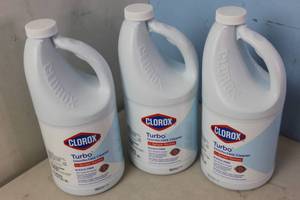 lot 119 image: NEW - 3 Bottles (192 OZ Total) of Clorox Turbo Disinfectant Cleaner for Sprayer Devices, Bleach-Free, Kills Cold and Flu Viruses, Industrial Cleaning, Hospital Cleaning, Kitchen and Bathroom Cleaning, 64 Fluid Ounces