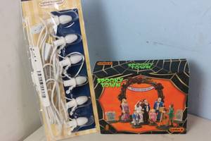 lot 137 image: NEW - Lemax Spooky Town Zombie Wedding Party # 23587 728162235879 MSRP $44.95 & Open Box Lemax Lights 728162440884 COMBO