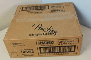 lot 347 image: Sealed Case of Haribo Gummi Candy 12 Bags x 4oz Best Before 32023
