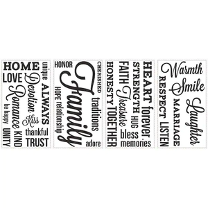 lot 123 image: NEW - RoomMates 5 in. x 11.5 in. Family Quote Peel and Stick Wall Decal 034878125503 MSRP $24.98