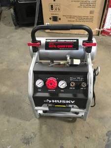 4.5 Gal. Portable Electric-Powered Silent Air Compressor by Husky   Customer Returns See Pictures