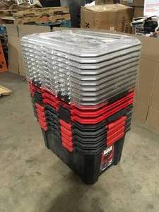 20-Gal. Professional Duty Waterproof Storage Container with Hinged Lid in Red by Husky   Customer Returns See Pictures