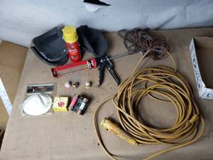 Trouble Light Cord, Knee Pads, Caulk Gun, Tarp