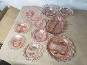 Mostly Rose Colored Clear Glass Serving Ware