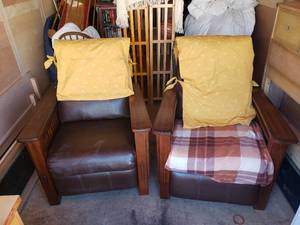 Pair of Leather & Wood Recliners