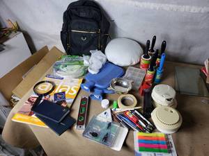 Large Misc. Lot of Household Items, Backpack, Pens and More