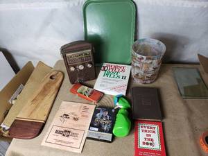 Various Items Vintage Radio, Cutting Board, Serving Trays and More