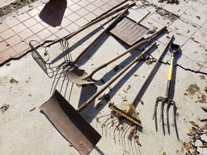 Yard Tools Pitch fork, Shovel, Rake, Scraper