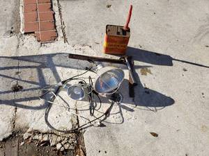 Lights, Hammer, Square, Gas Can