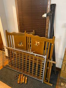 lot 37 image: Antique Childrens Crib with Painted Dog