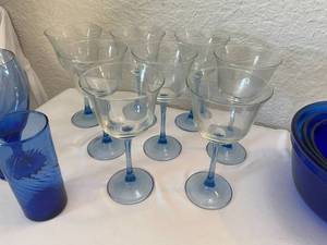 Blue Stem Wine Glasses, Glass Serving Bowls & More