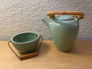 lot 49 image: Blue Ceramic Teapot with Handle, Bowl with Handle