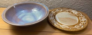 Ceramic Multi-Colored Fruit Bowl, Brown & White Platter