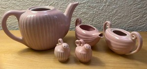 Pink Teapot, Cream & Sugar, Salt & Pepper