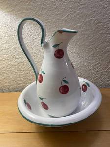 Vintage Cherry Pitcher & Wash Basin